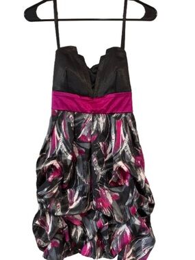 VTG Y2K Iz Byer Bubble Hem Mini Dress Fuchsia & Black Abstract Whimsigoth Size11